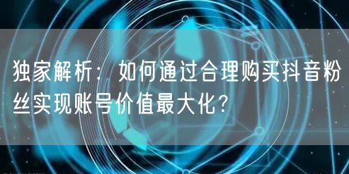 独家解析:如何通过合理购买抖音粉丝实现账号价值最大化?
