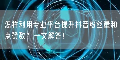 怎样利用专业平台提升抖音粉丝量和点赞数?一文解答!