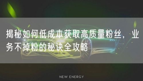 揭秘如何低成本获取高质量粉丝,业务不掉粉的秘诀全攻略