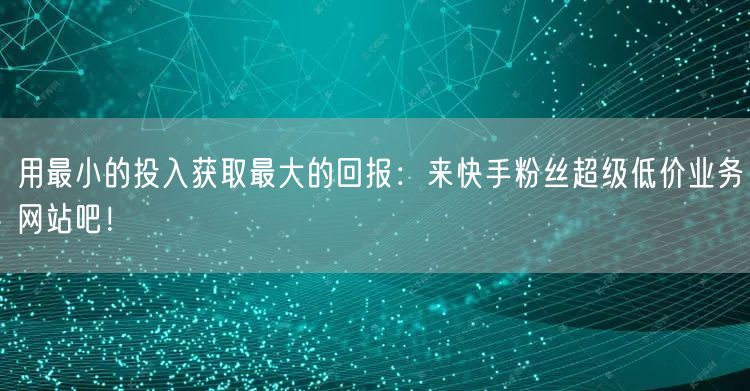 用最小的投入获取最大的回报:来快手粉丝超级低价业务网站吧!