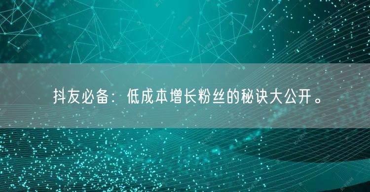 抖友必备:低成本增长粉丝的秘诀大公开。