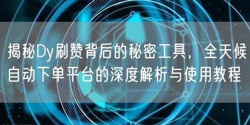 揭秘Dy刷赞背后的秘密工具,全天候自动下单平台的深度解析与使用教程
