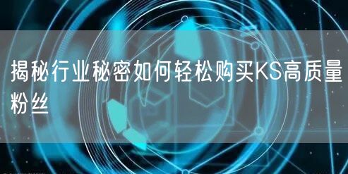 揭秘行业秘密如何轻松购买KS高质量粉丝
