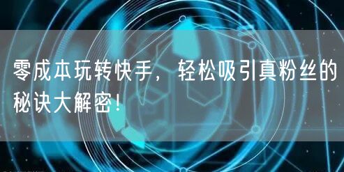 零成本玩转快手,轻松吸引真粉丝的秘诀大解密!