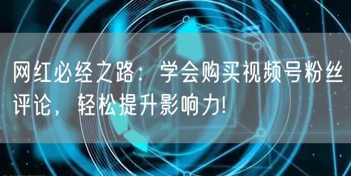 网红必经之路:学会购买视频号粉丝评论,轻松提升影响力!